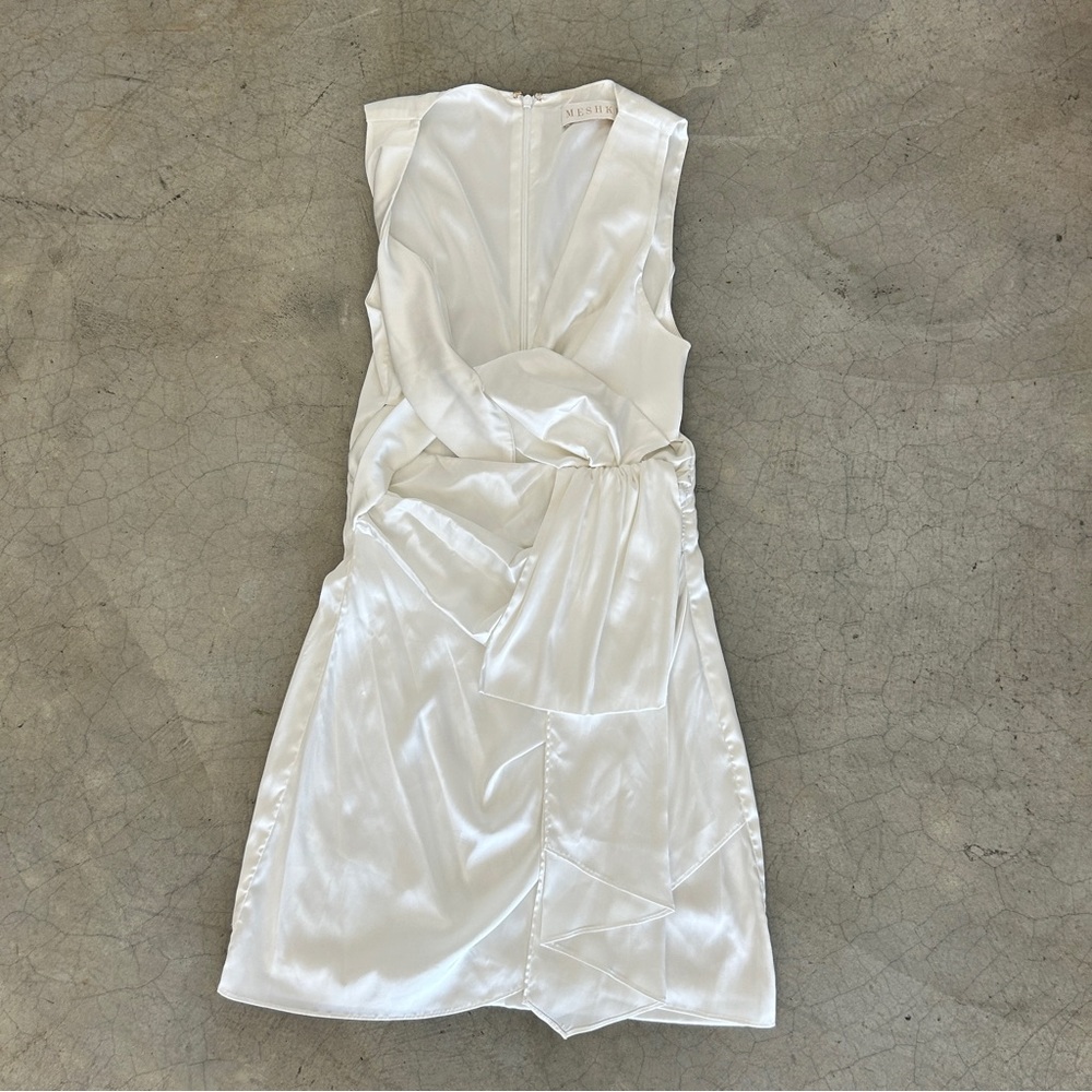 Meshki 🤍 Melody White Satin Twist Front Mini Dress